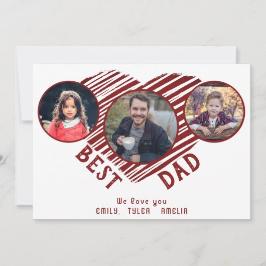 最高のパパ赤いハート父の日3写真 シーズンカード (正面)
