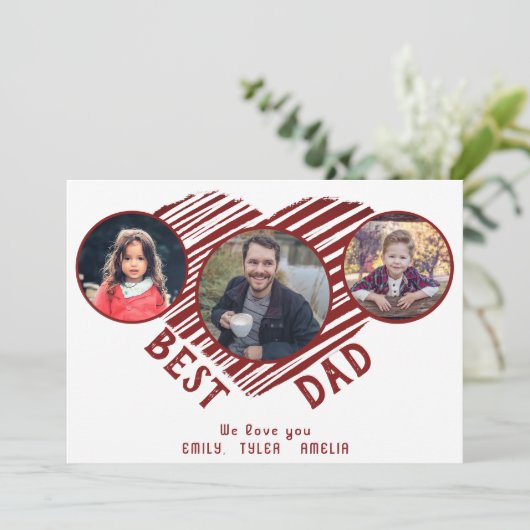 最高のパパ赤いハート父の日3写真 シーズンカード (スタンド正面)