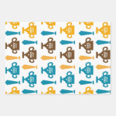 最高のパパ黄色と青のハートトロフィーのセット3 ラッピングペーパーシート (正面2)