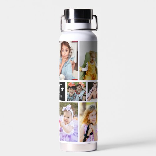 最高のパパ12枚フォトコラージュ父の日ギフト ウォーターボトル (背面)