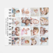 最高のパパ16枚フォトコラージュ白 フリースブランケット (正面(横))