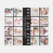 最高のパパ16枚フォトコラージュ黒 フリースブランケット (正面(横))