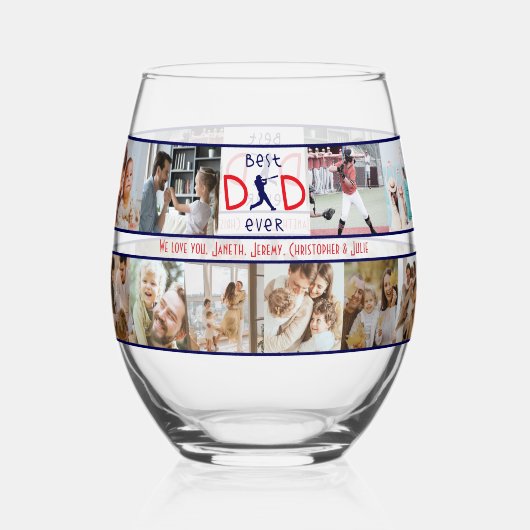 最高のパパ20回写真コラージュの父モダン者日 ステムなしワイングラス (裏面)