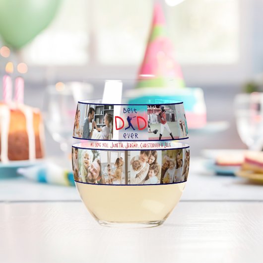 最高のパパ20回写真コラージュの父モダン者日 ステムなしワイングラス (インサイチュ (バースデー))