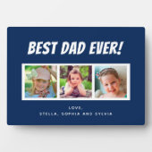 最高のパパ3枚の写真ファミリーブルー フォトプラーク (正面)