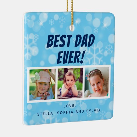 最高のパパ3枚写真スノーフレーク セラミックオーナメント (右)