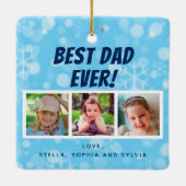 最高のパパ3枚写真スノーフレーク セラミックオーナメント (裏面)