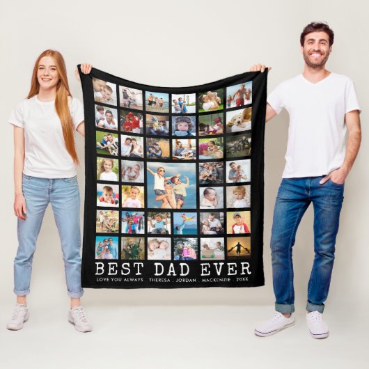 最高のパパ39枚の写真をコラージュ フリースブランケット (インサイチュ)
