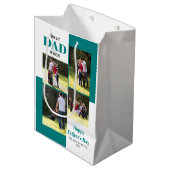 最高のパパ4枚の写真ティール（緑がかった色）父の日 ミディアムペーパーバッグ (正面アングル)