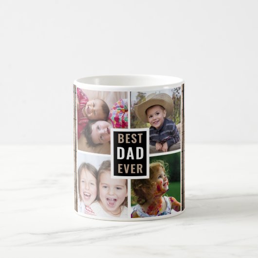 最高のパパ4枚写真コラージュの父の日 コーヒーマグカップ (中央)