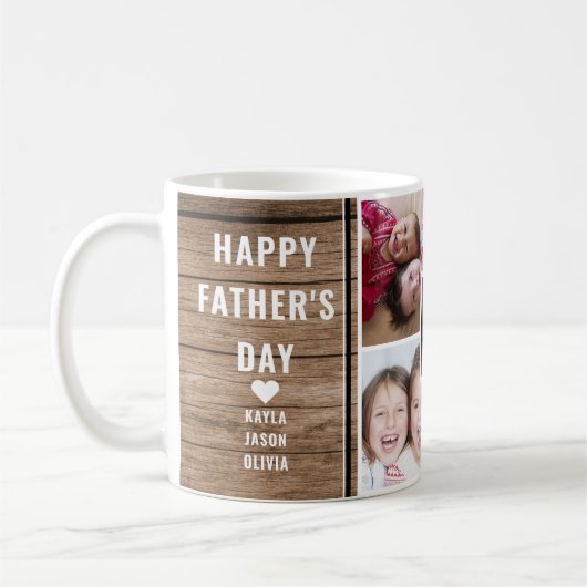 最高のパパ4枚写真コラージュの父の日 コーヒーマグカップ (左)