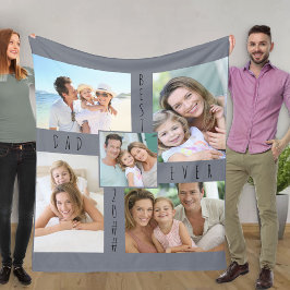 最高のパパ5枚フォトコラージグレイ フリースブランケット