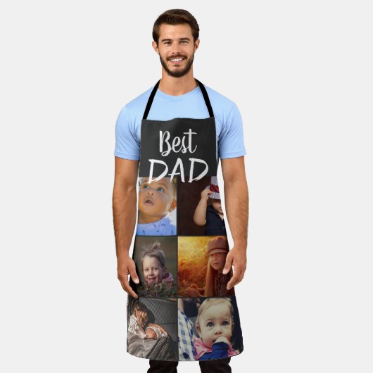 最高のパパ6フォトコラージュ家族フォトグレー エプロン (着用した状態)