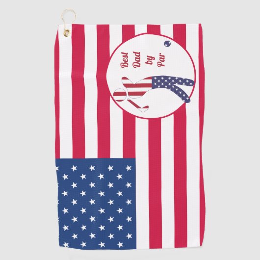 最高のパパ |アメリカ国旗のゴルフプレーヤー ゴルフタオル (正面)
