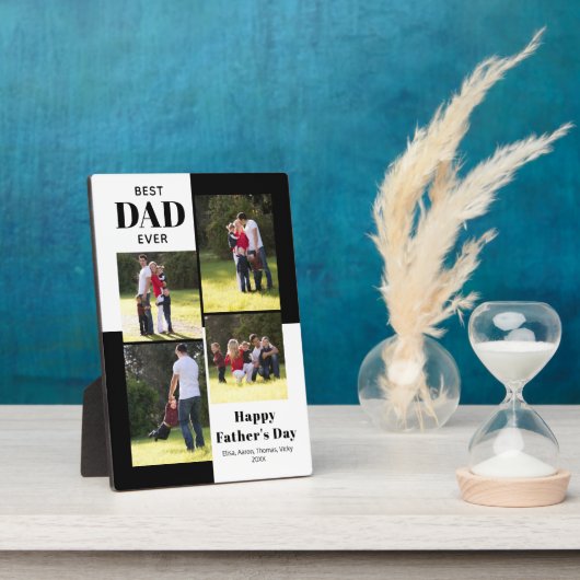 最高のパパ・エバー・ブラック・ホワイト・ファザーズ・デイの写真 フォトプラーク (側面)