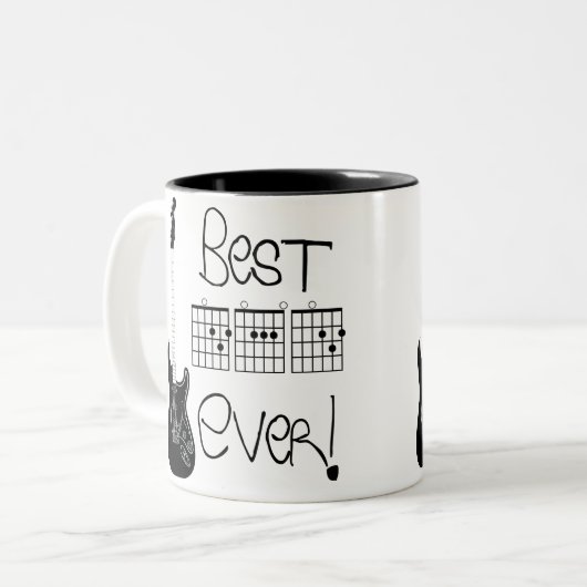 最高のパパ!ギターの弦のシンボルコーヒーマグ ツートーンマグカップ (正面左)