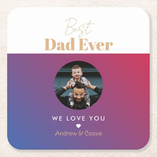 最高のパパ スクエアペーパーコースター (正面)