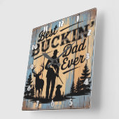 最高のパパ:ハンター、鹿、犬 スクエア壁時計 (傾斜)