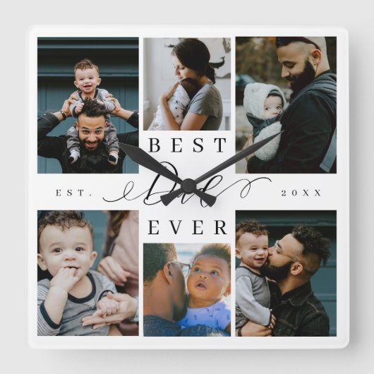 最高のパパ |父の日6写真コラージュ スクエア壁時計 (正面)