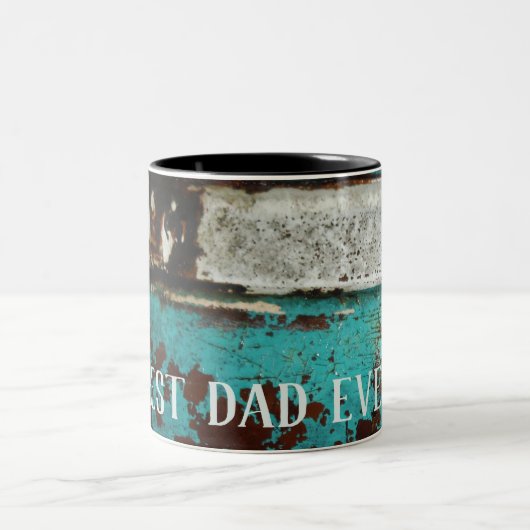 最高のパパ。錆び素朴たティール（緑がかった色）アクア肉 ツートーンマグカップ (中央)