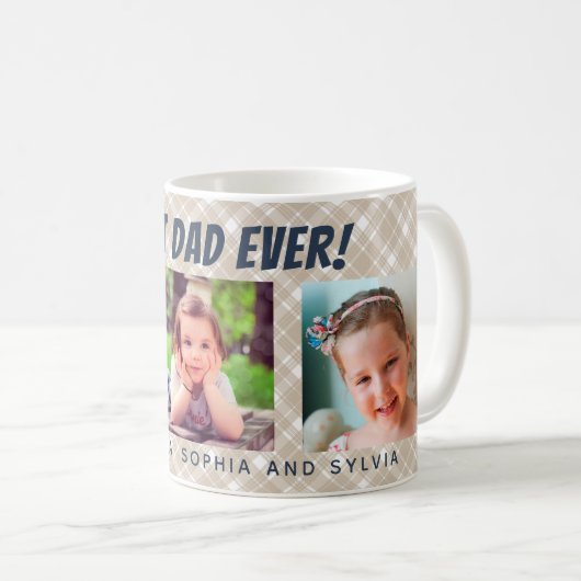 最高のパパ | 3枚の写真のプレイド コーヒーマグカップ (正面右)