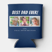 最高のパパ | 3枚の写真（濃い青） 缶クーラー (正面)
