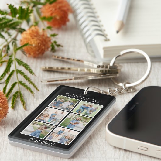 最高のパパ!6枚の写真とカスタムメッセージ | キーホルダー (正面右)