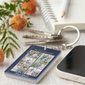 最高のパパ!6枚の写真カスタムメッセージネイビーブルー キーホルダー (正面右)