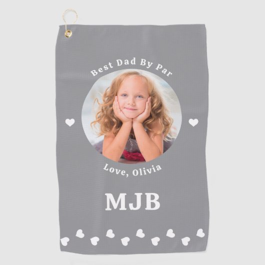 最高のパパBY Parフォトゴルファーパーソナライズされたグレイ ゴルフタオル (正面)
