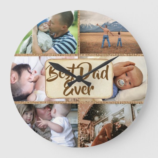 最高のパパDIY 6写真素朴なジュート写真 ラージ壁時計 (正面)