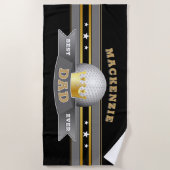 最高のパパEVERゴルフボールON BLACK ビーチタオル (正面)