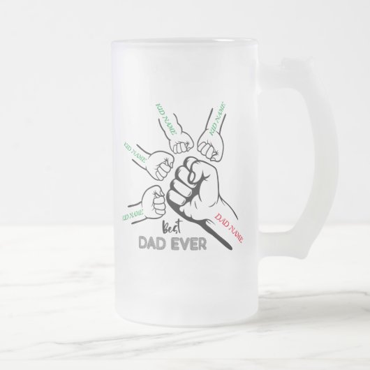 最高のパパEver、パパ4名、カスタマイズパパ名 フロストグラスビールジョッキ (右)