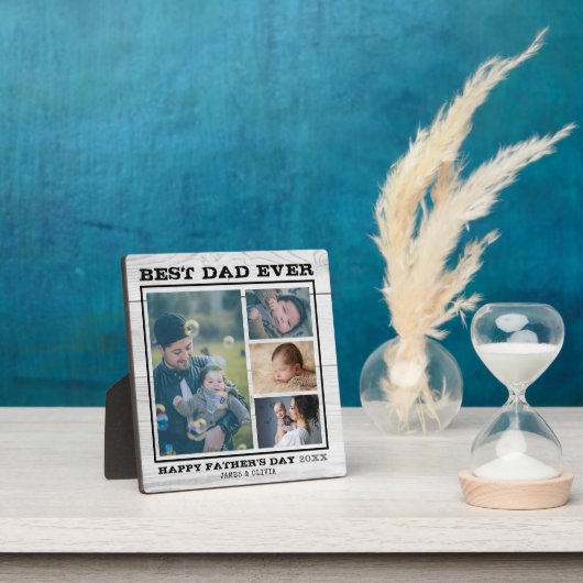 最高のパパEver 4ファミリーフォトコラージュグレーウッド フォトプラーク (インサイチュ)