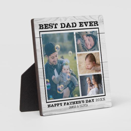 最高のパパEver 4ファミリーフォトコラージュグレーウッド フォトプラーク (正面)