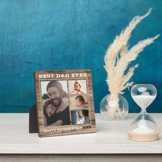 最高のパパEver 4ファミリーフォトコラージュブラウンウッド フォトプラーク (インサイチュ)