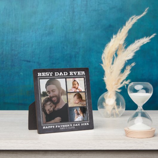 最高のパパEver 4ファミリー写真コラージュChalkboard フォトプラーク (インサイチュ)