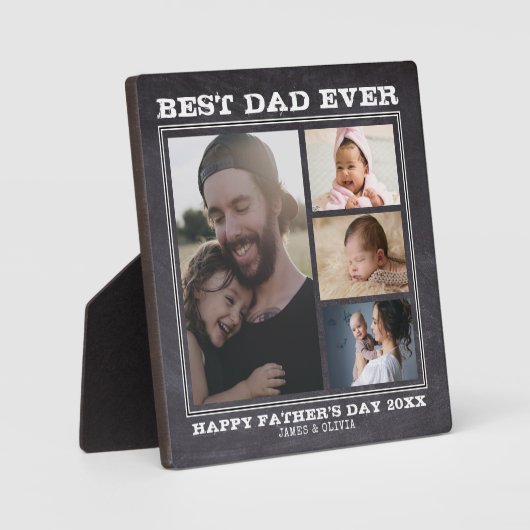 最高のパパEver 4ファミリー写真コラージュChalkboard フォトプラーク (正面)