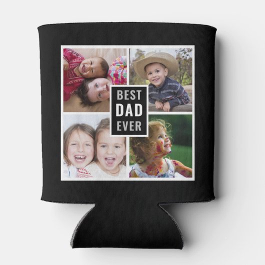 最高のパパEver 4フォトコラージュパーソナライズされたブラック 缶クーラー (裏面)