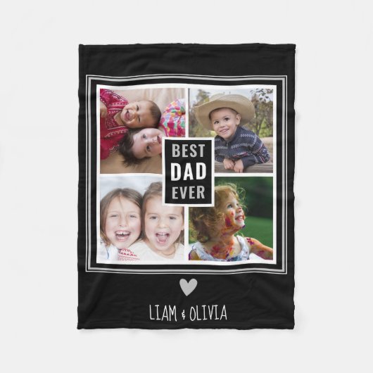 最高のパパEver 4フォトコラージュ白黒 フリースブランケット (正面)