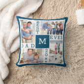 最高のパパEver 4写真コラージュ青モノグラム クッション (ブランケット)