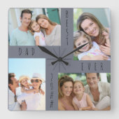 最高のパパEver 4 Photo Collage Gray スクエア壁時計 (正面)