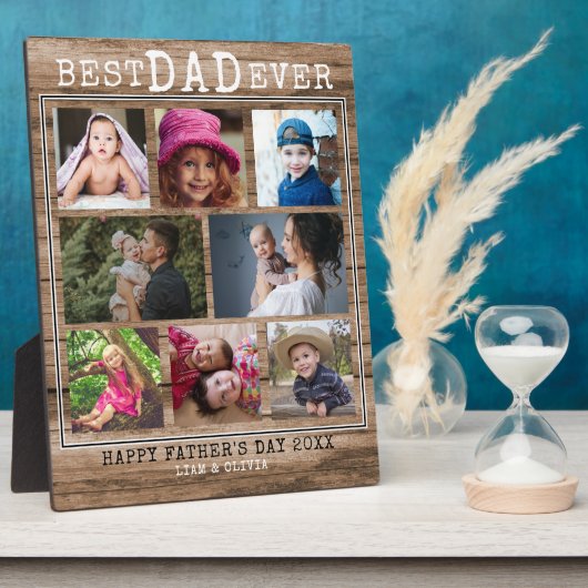 最高のパパEver 8家族フォトコラージュ素朴ウッド フォトプラーク (側面)