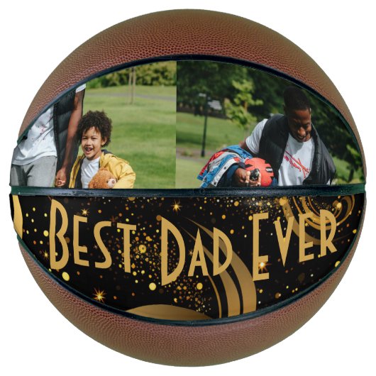 最高のパパEver Black金ゴールドの葉状の渦巻きモダン写真 バスケットボール (正面)