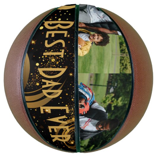 最高のパパEver Black金ゴールドの葉状の渦巻きモダン写真 バスケットボール (縦)