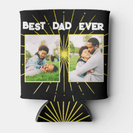 最高のパパEver Black & 金ゴールドファミリーフォトコラージュ 缶クーラー