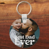 最高のパパEver Faters dayフォトボタンキーチェーン キーホルダー (正面)