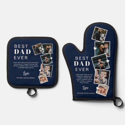 最高のパパEver Faters Day写真コラージュNavy Blue 鍋つかみ&鍋敷きセット (正面)