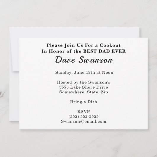 最高のパパEver Faters Day BBQ Photo Frame Mustache 招待状 (裏面)