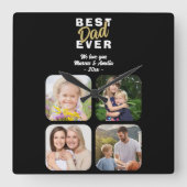 最高のパパEver Father 4家族写真 スクエア壁時計 (正面)