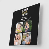 最高のパパEver Father 4家族写真 スクエア壁時計 (傾斜)